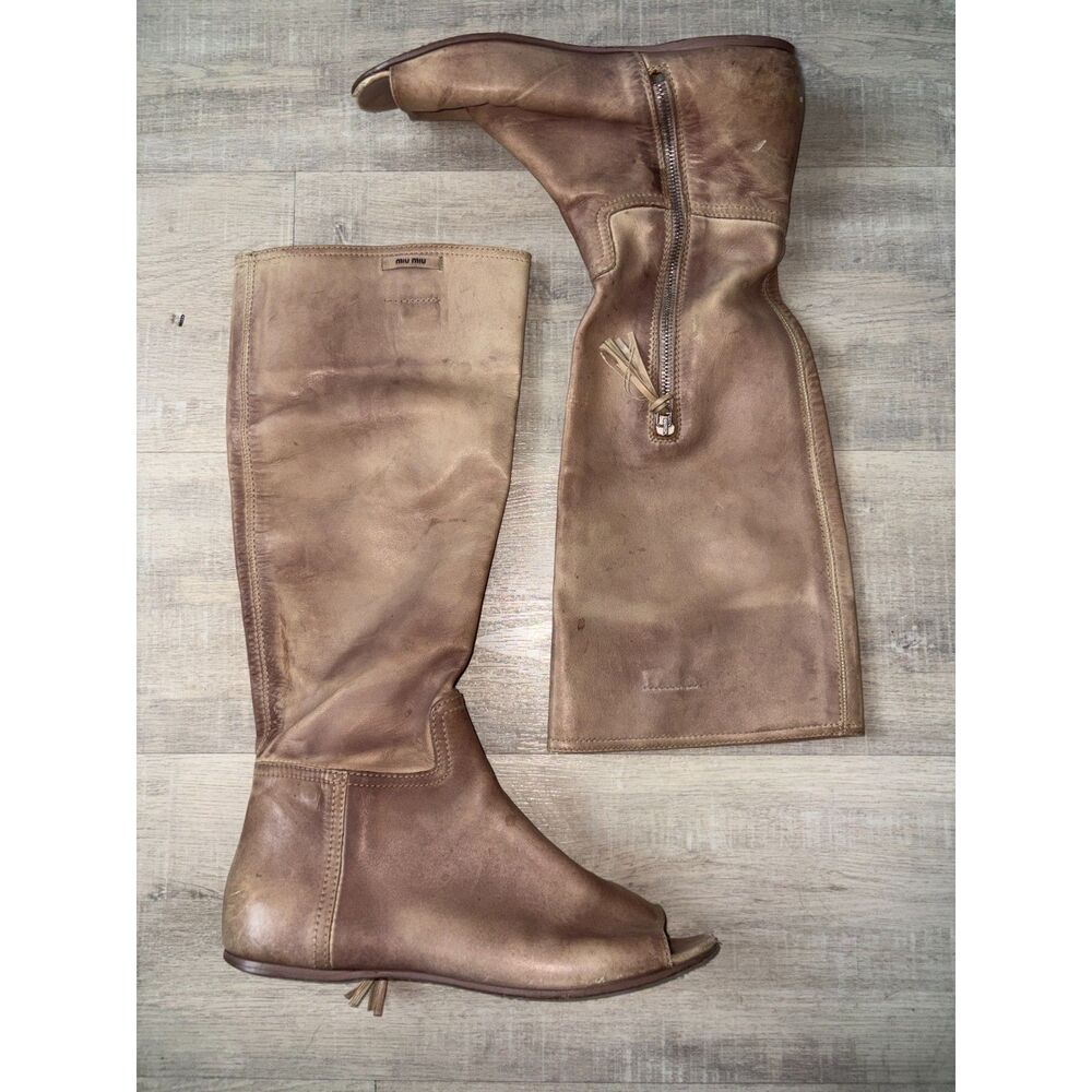 Archival Very Rare Distessed Miu Miu Peep Toe Boots from 90’s